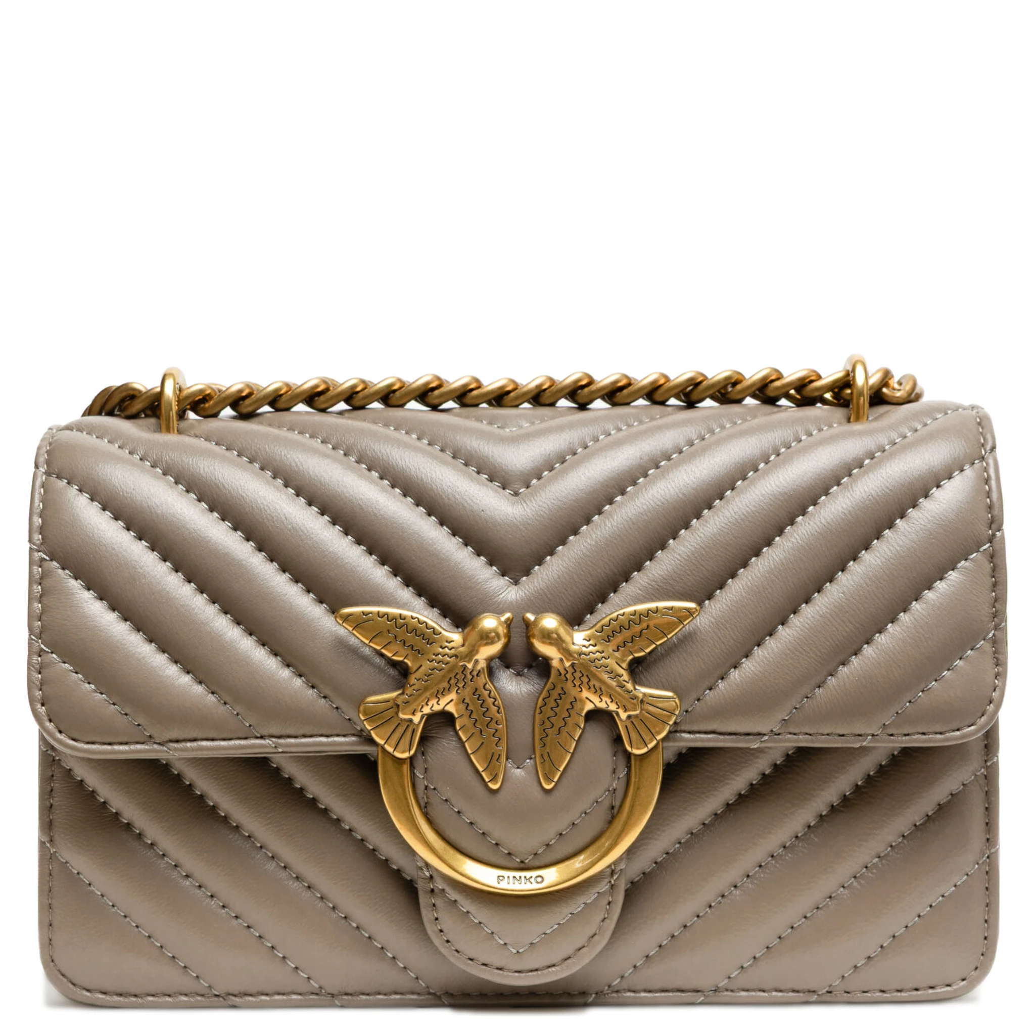 Grey Leather Love One Mini Shoulder Bag