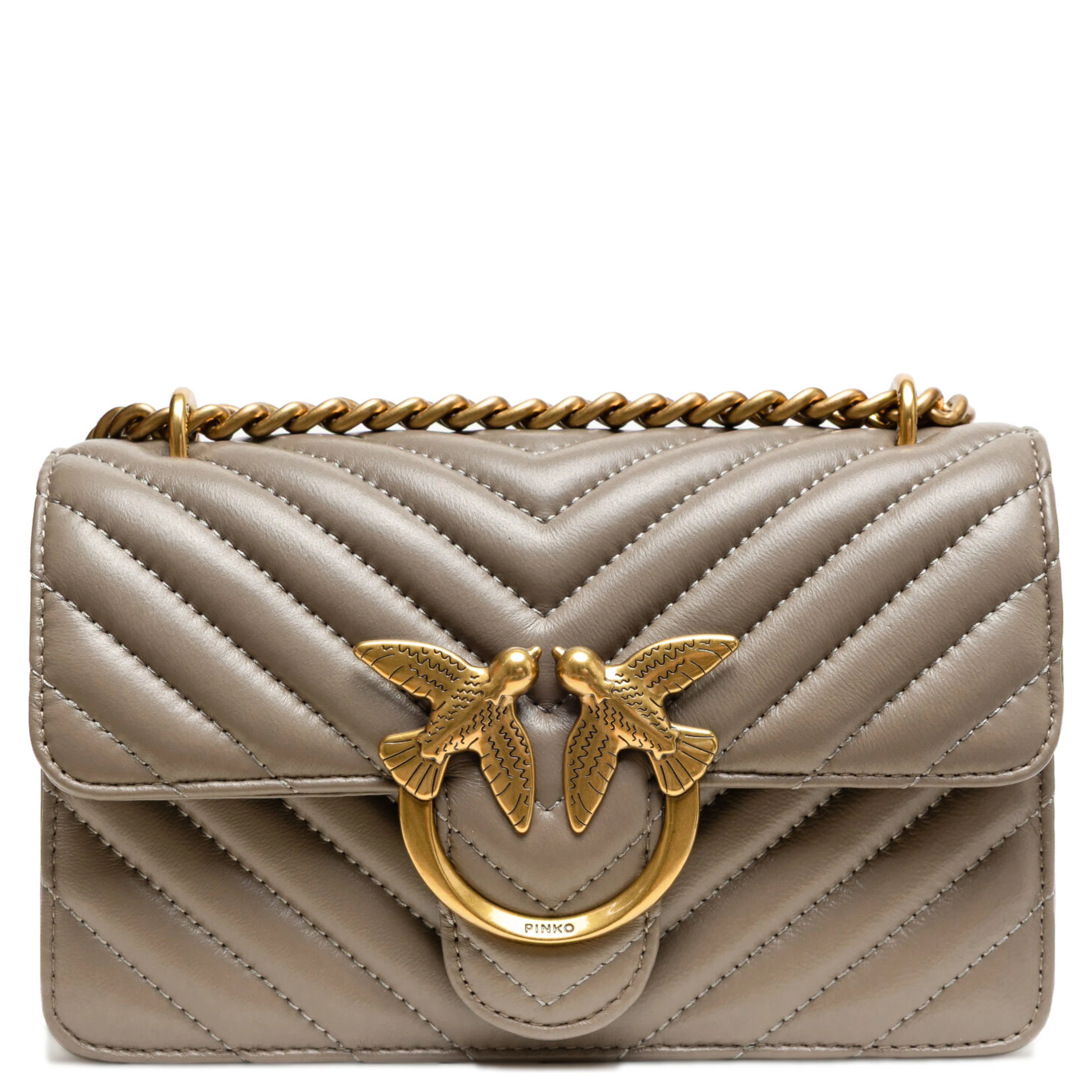 Grey Leather Love One Mini Shoulder Bag