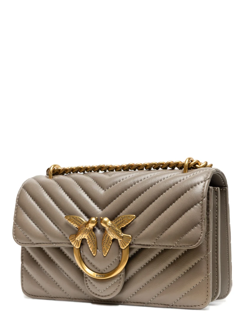 Grey Leather Love One Mini Shoulder Bag