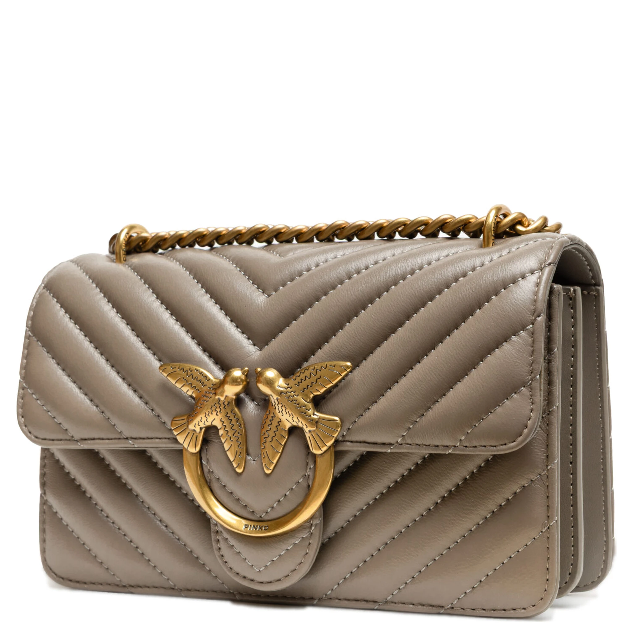 Grey Leather Love One Mini Shoulder Bag