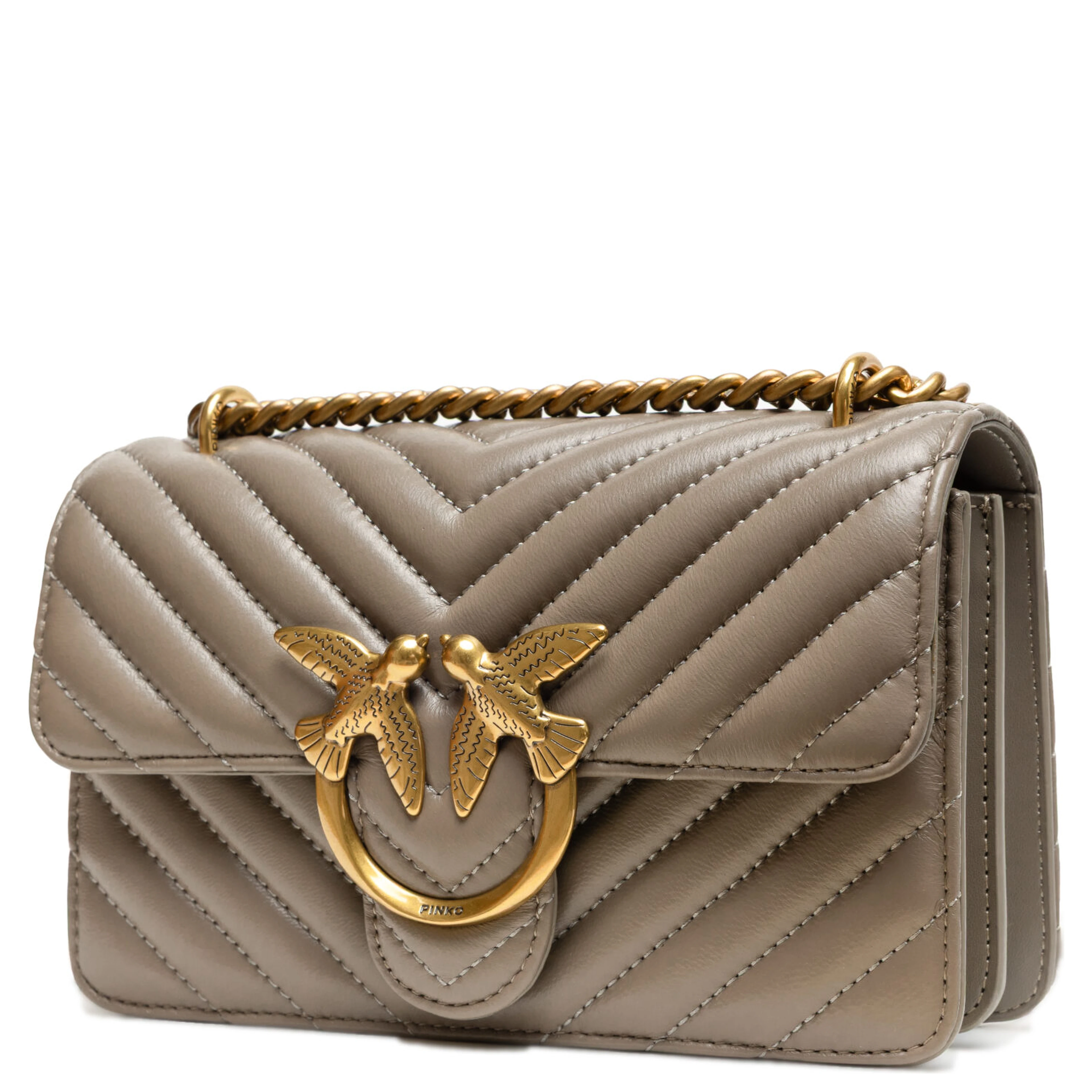 Grey Leather Love One Mini Shoulder Bag