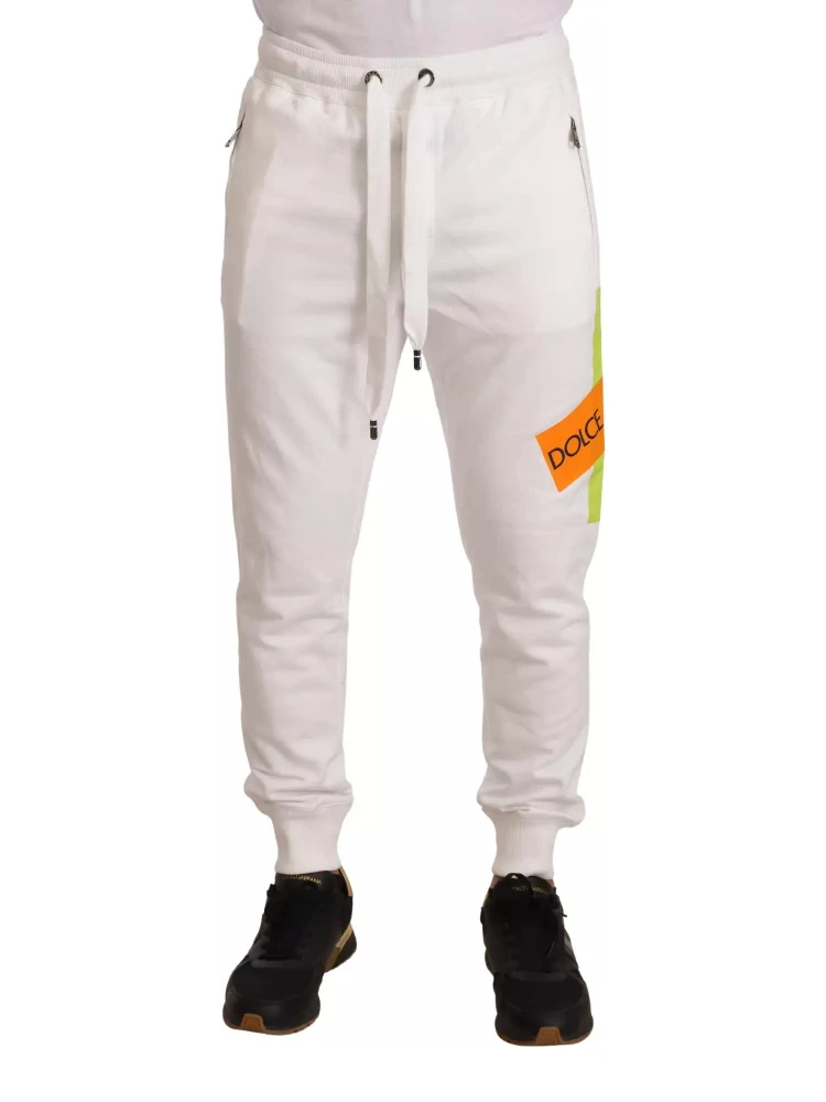 White Cotton Logo Patch Sweatpants Jogging Pants