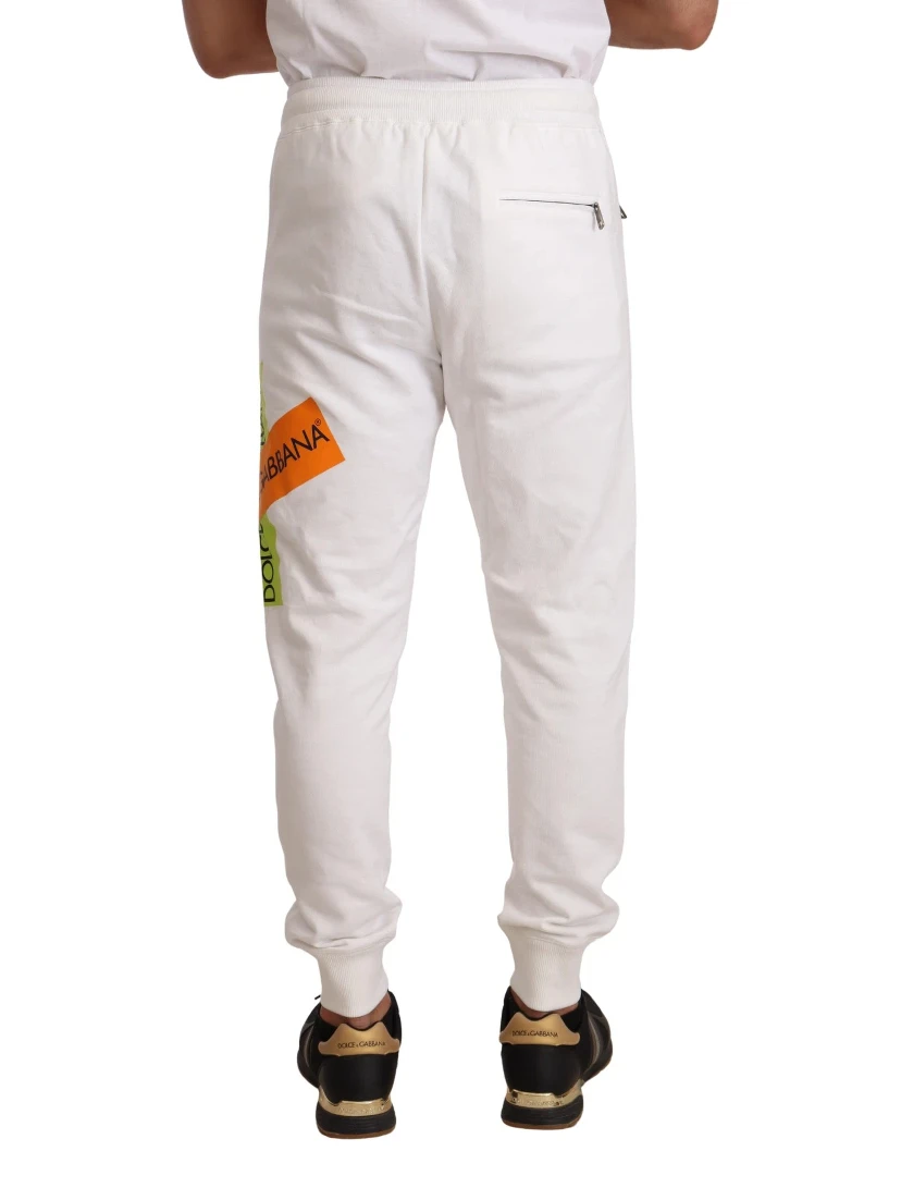 White Cotton Logo Patch Sweatpants Jogging Pants