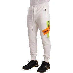 White Cotton Logo Patch Sweatpants Jogging Pants