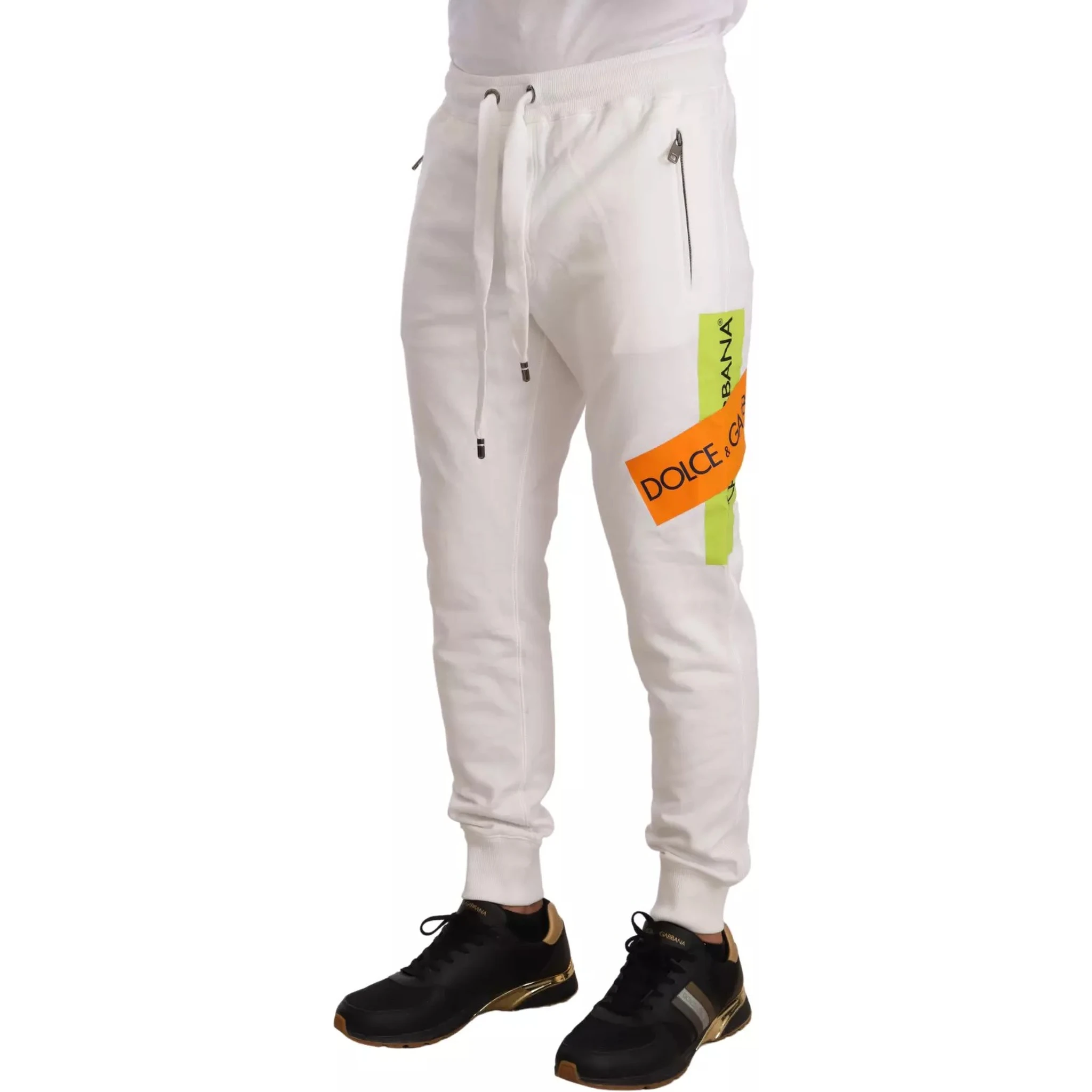 White Cotton Logo Patch Sweatpants Jogging Pants