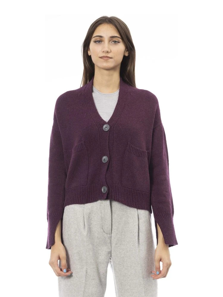 Burgundy Merino Wool Women Cardigan