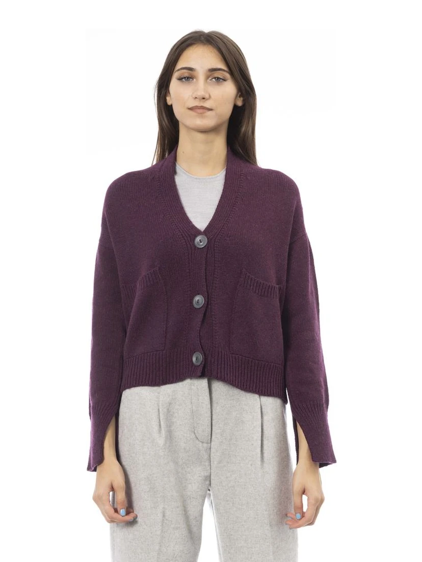 Burgundy Merino Wool Women Cardigan
