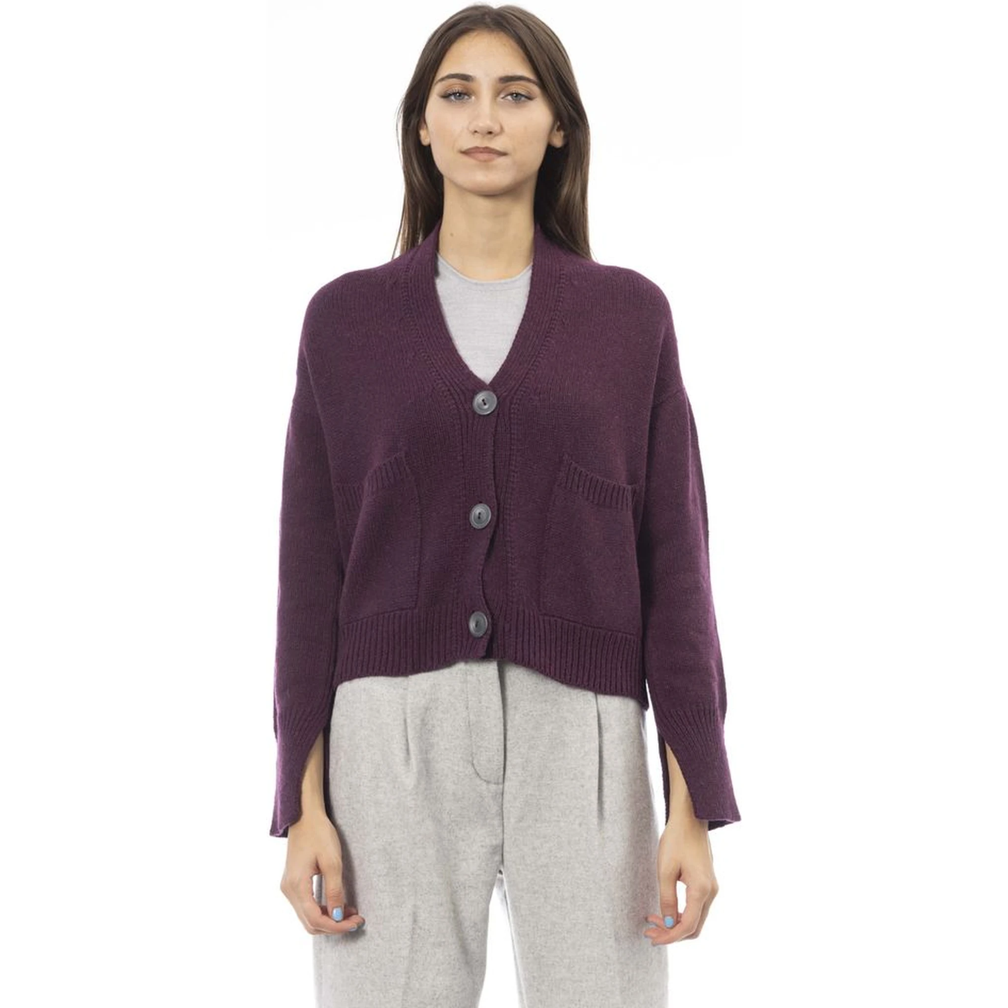 Burgundy Merino Wool Women Cardigan