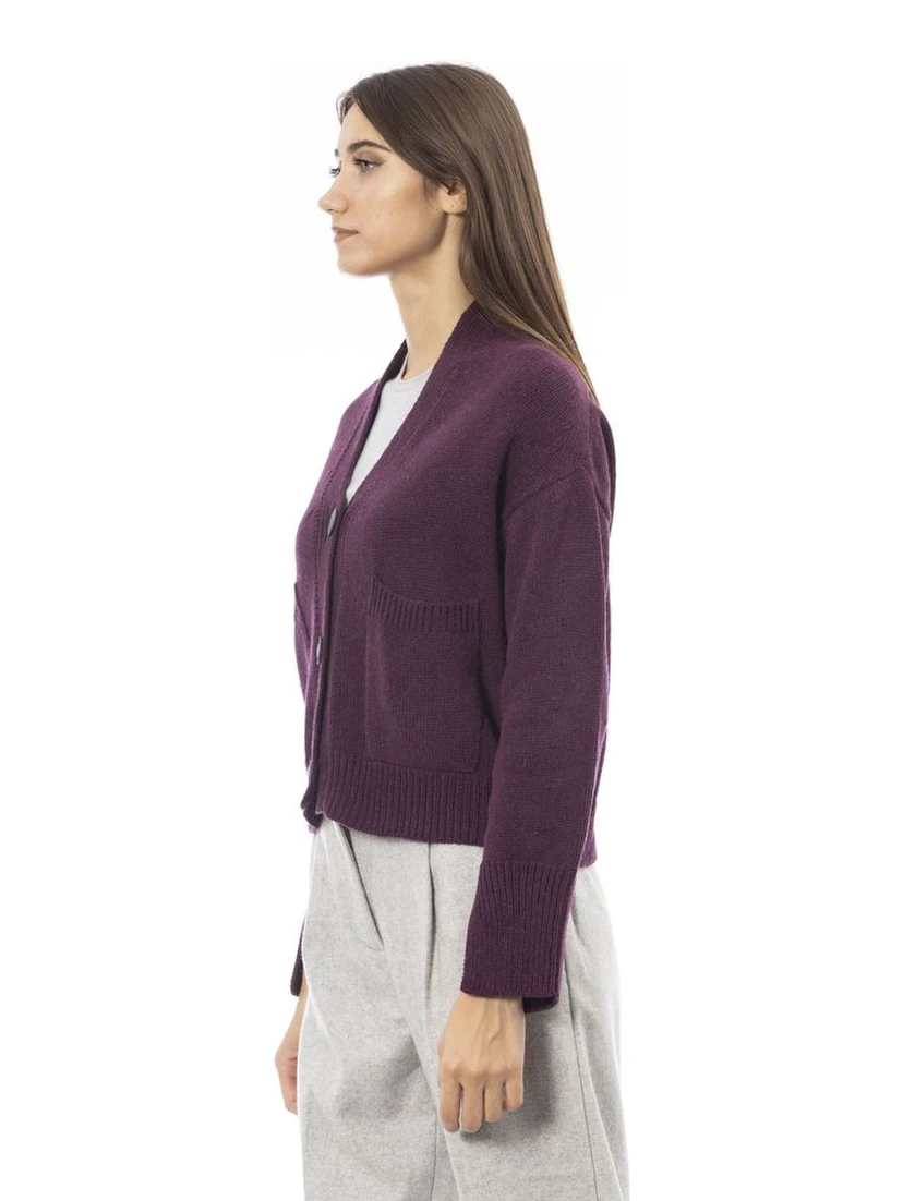 Burgundy Merino Wool Women Cardigan