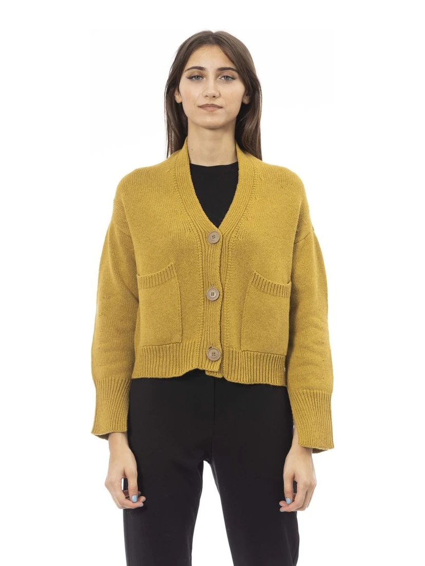Yellow Merino Wool Women Cardigan