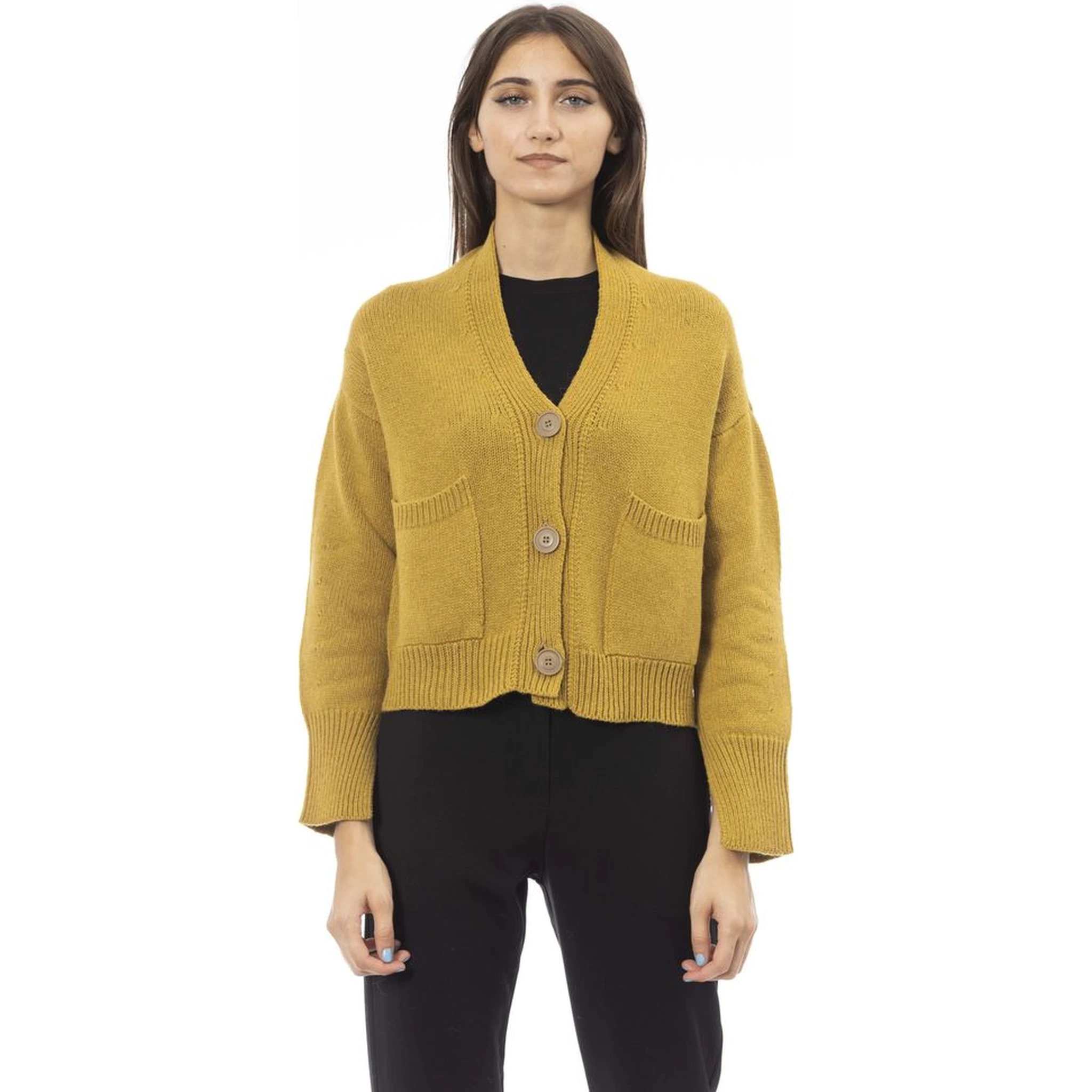 Yellow Merino Wool Women Cardigan