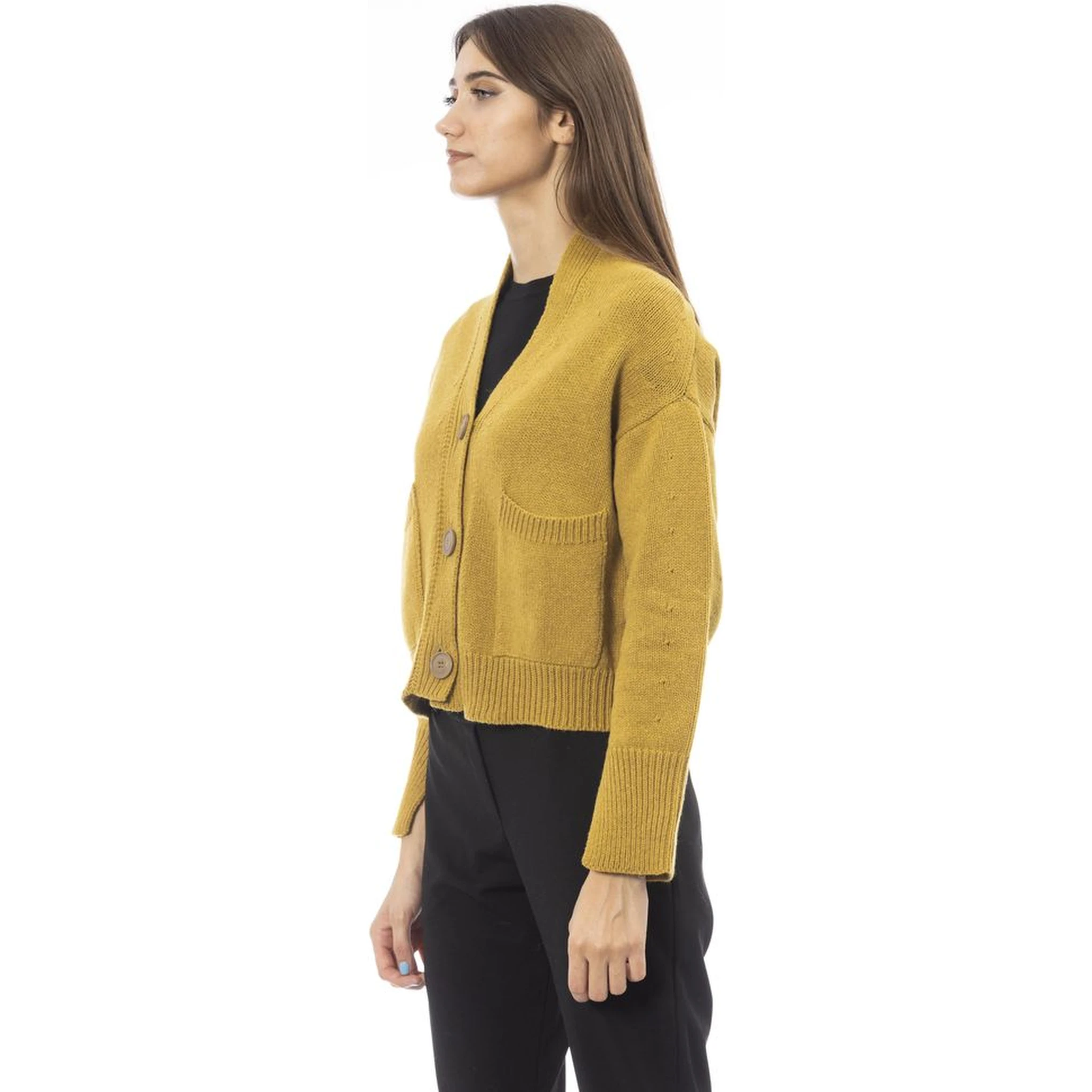 Yellow Merino Wool Women Cardigan