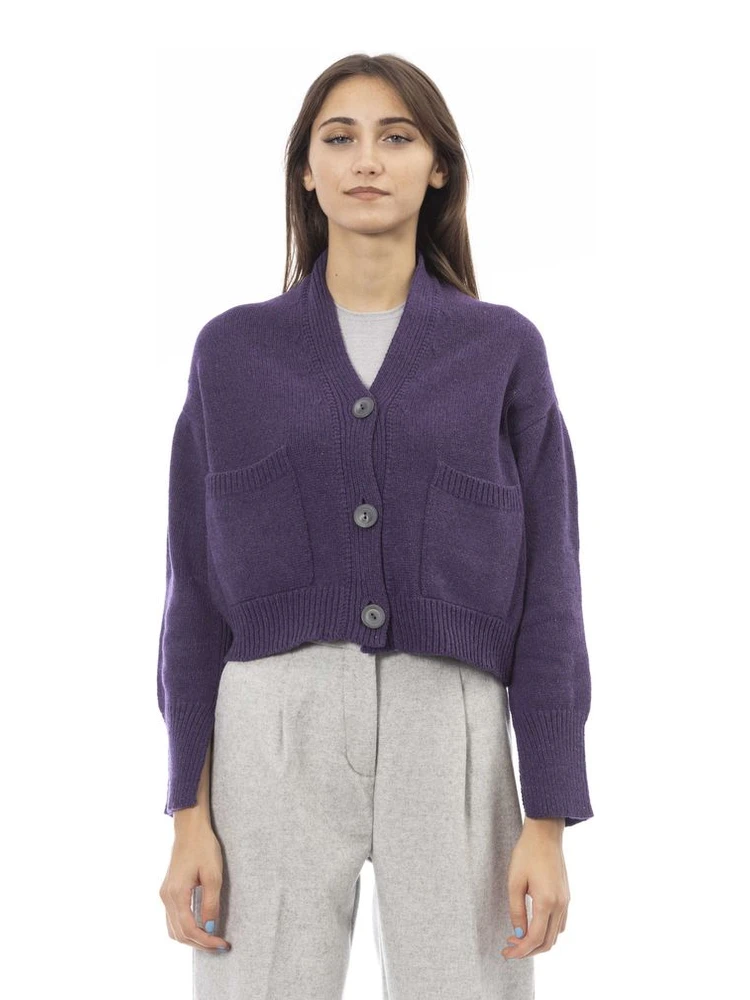 Purple Merino Wool Women Cardigan