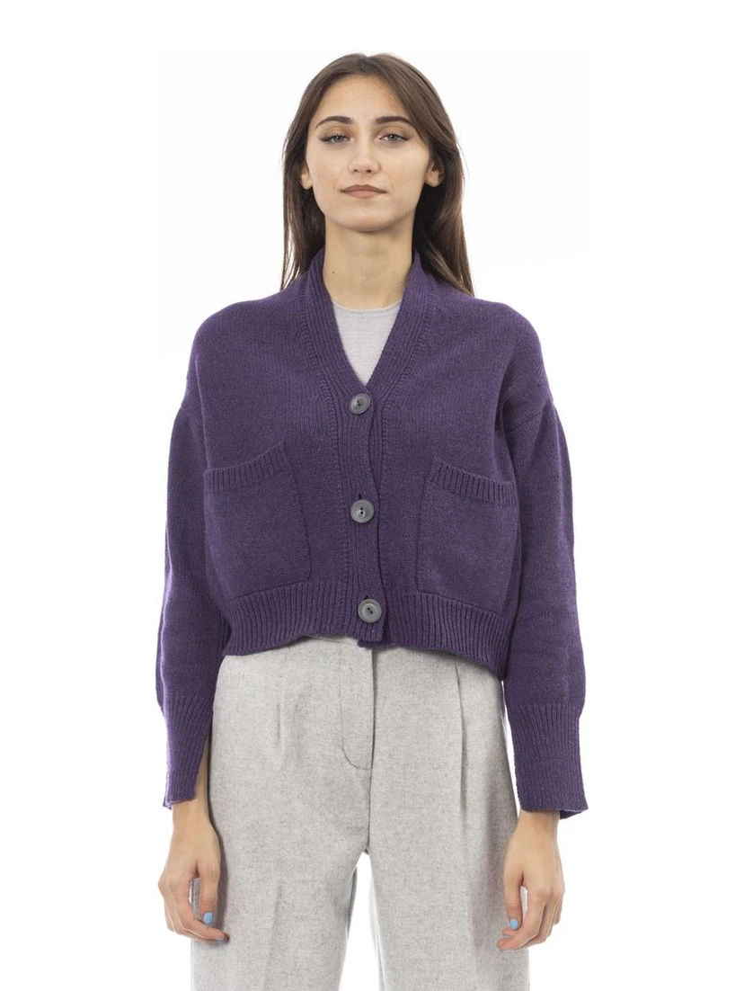 Purple Merino Wool Women Cardigan