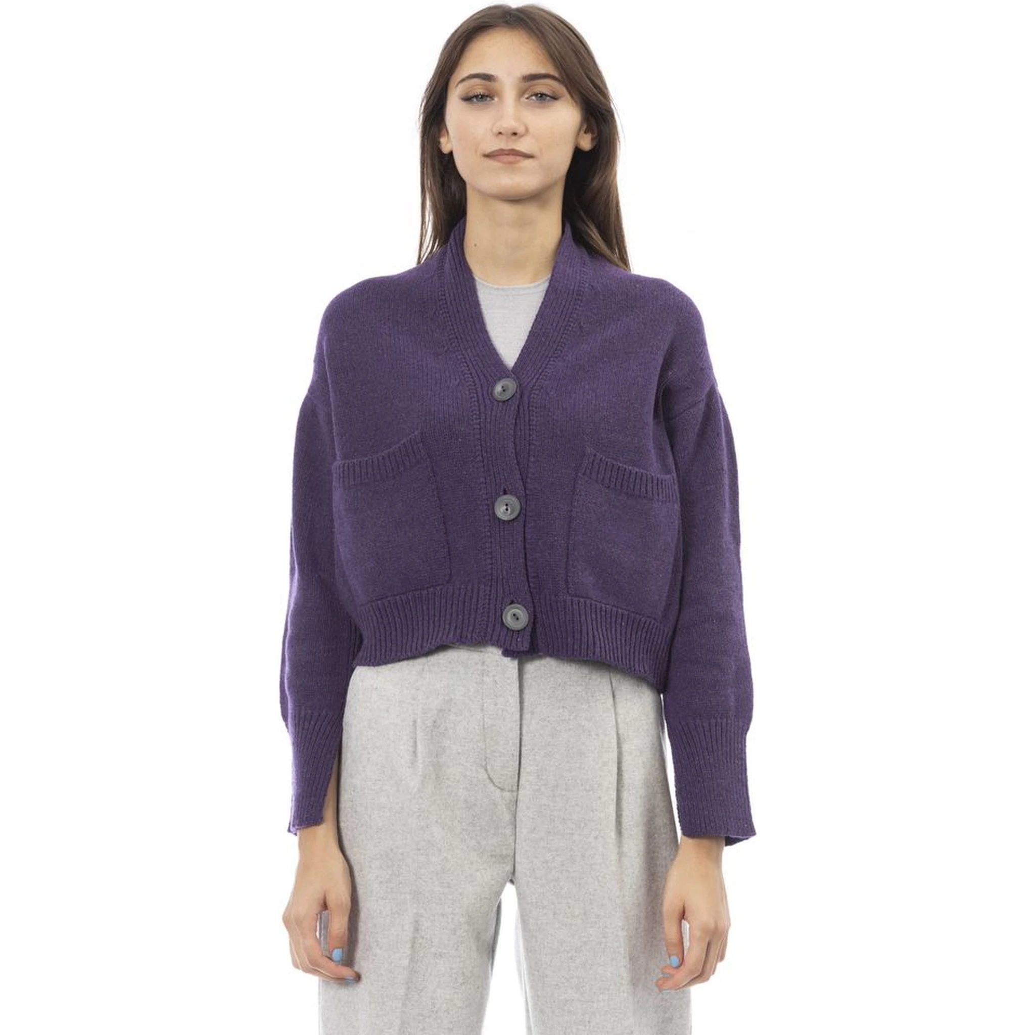 Purple Merino Wool Women Cardigan