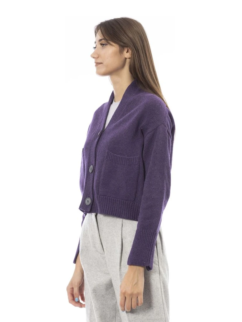 Purple Merino Wool Women Cardigan