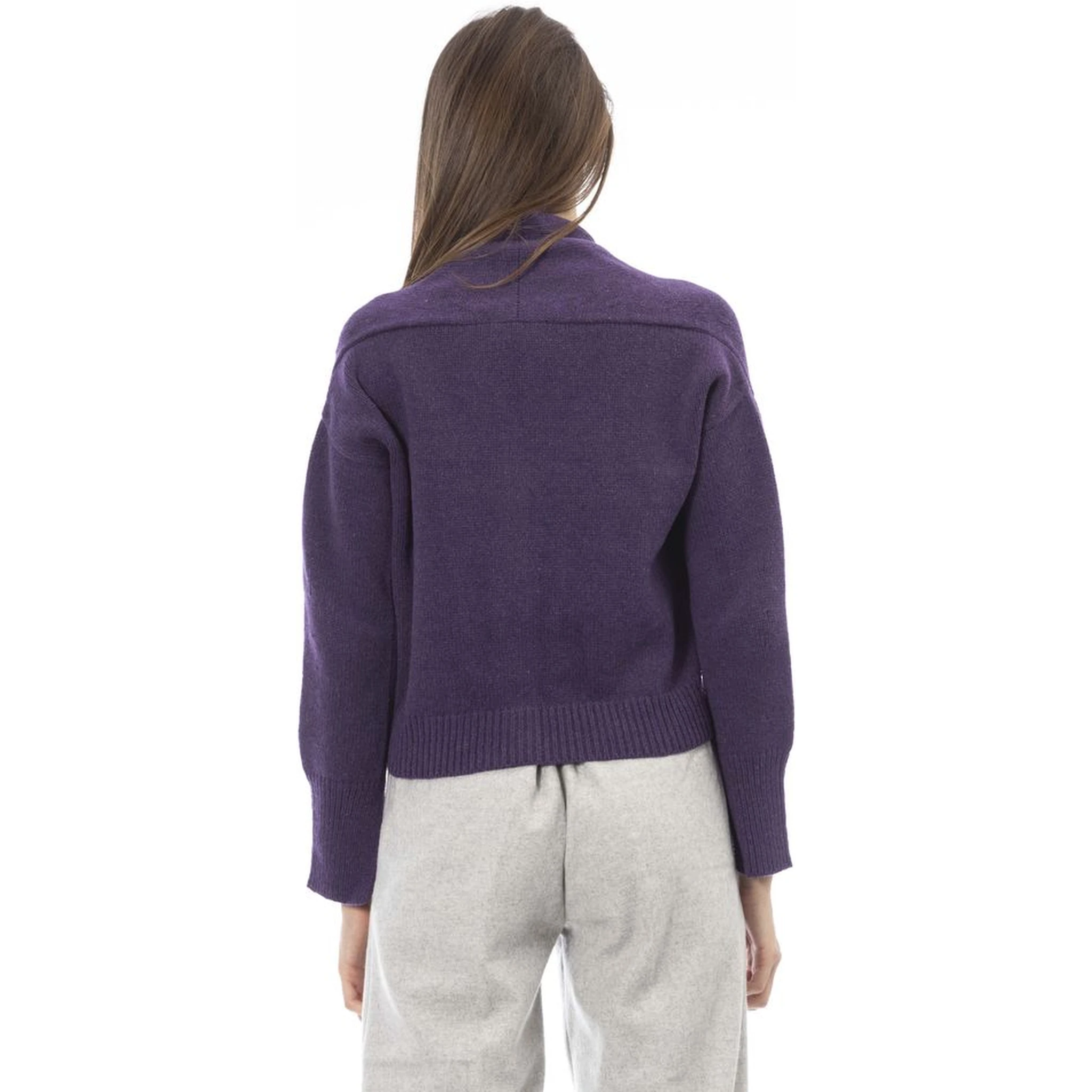 Purple Merino Wool Women Cardigan
