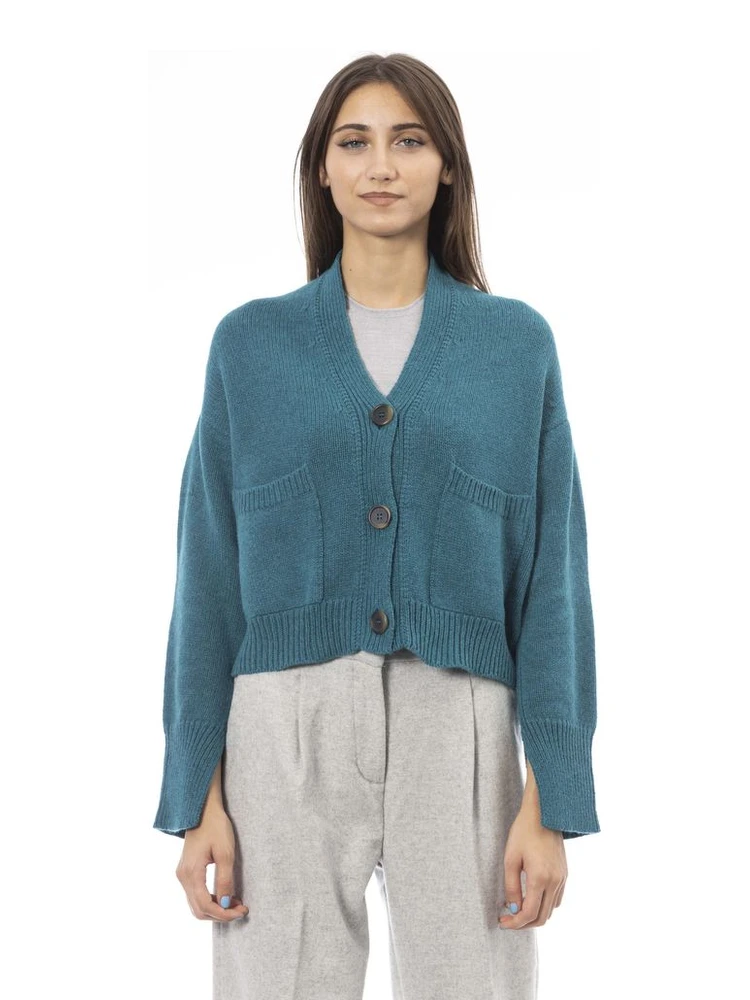 Teal Merino Wool Women Cardigan