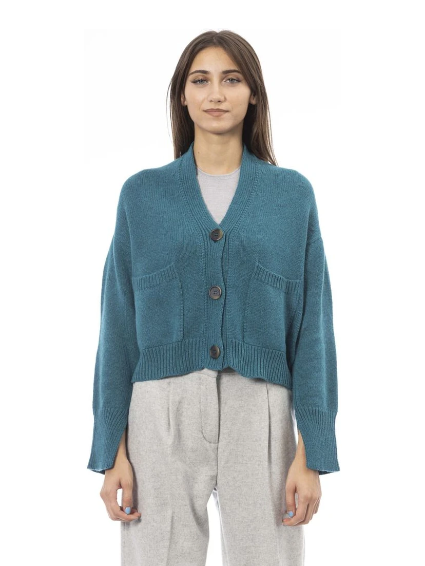 Teal Merino Wool Women Cardigan