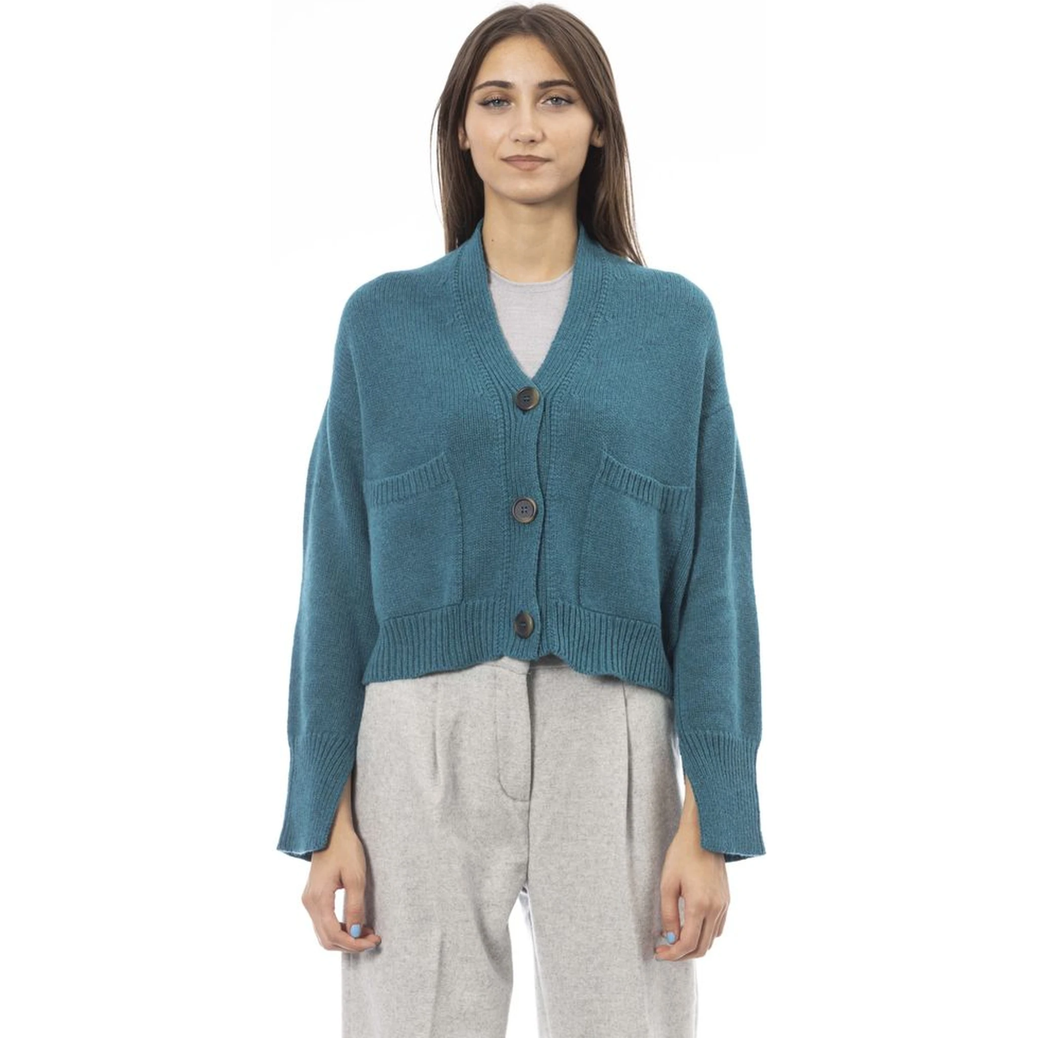 Teal Merino Wool Women Cardigan