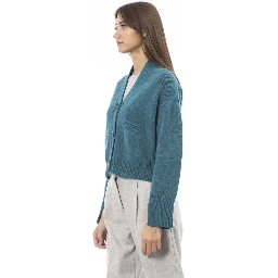 Teal Merino Wool Women Cardigan