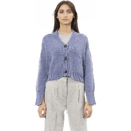 Light Blue Merino Wool Women Cardigan