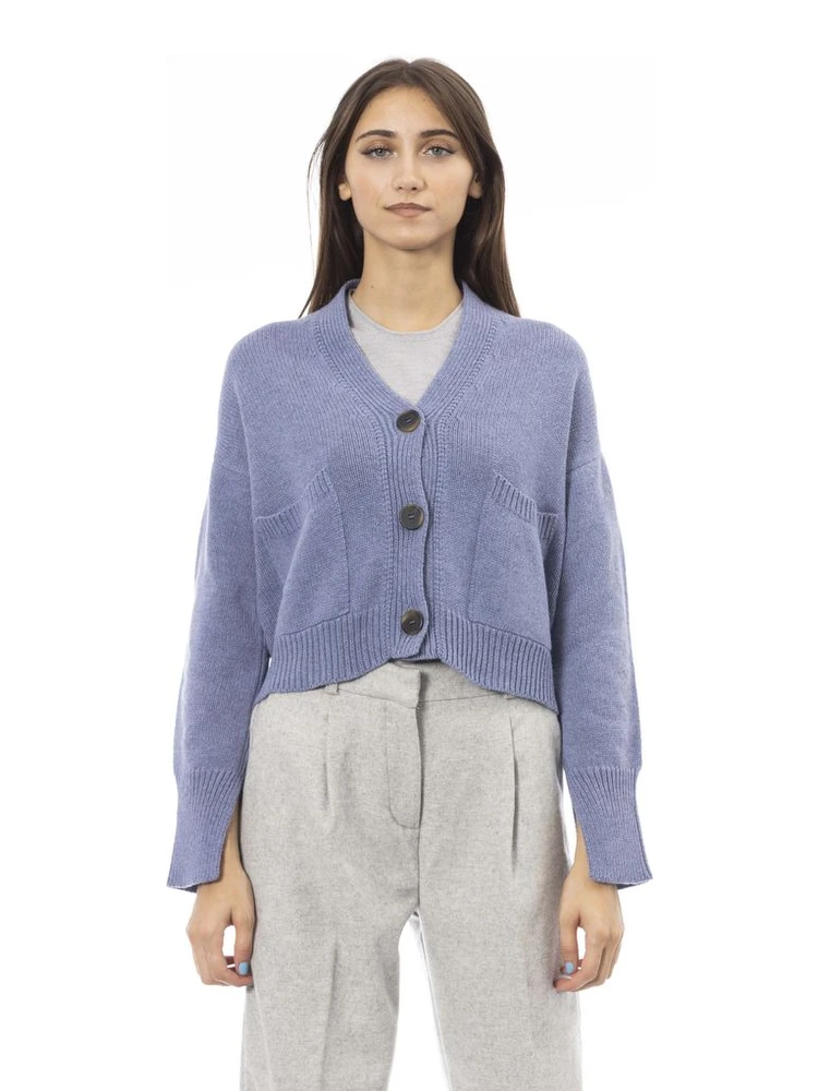 Light Blue Merino Wool Women Cardigan