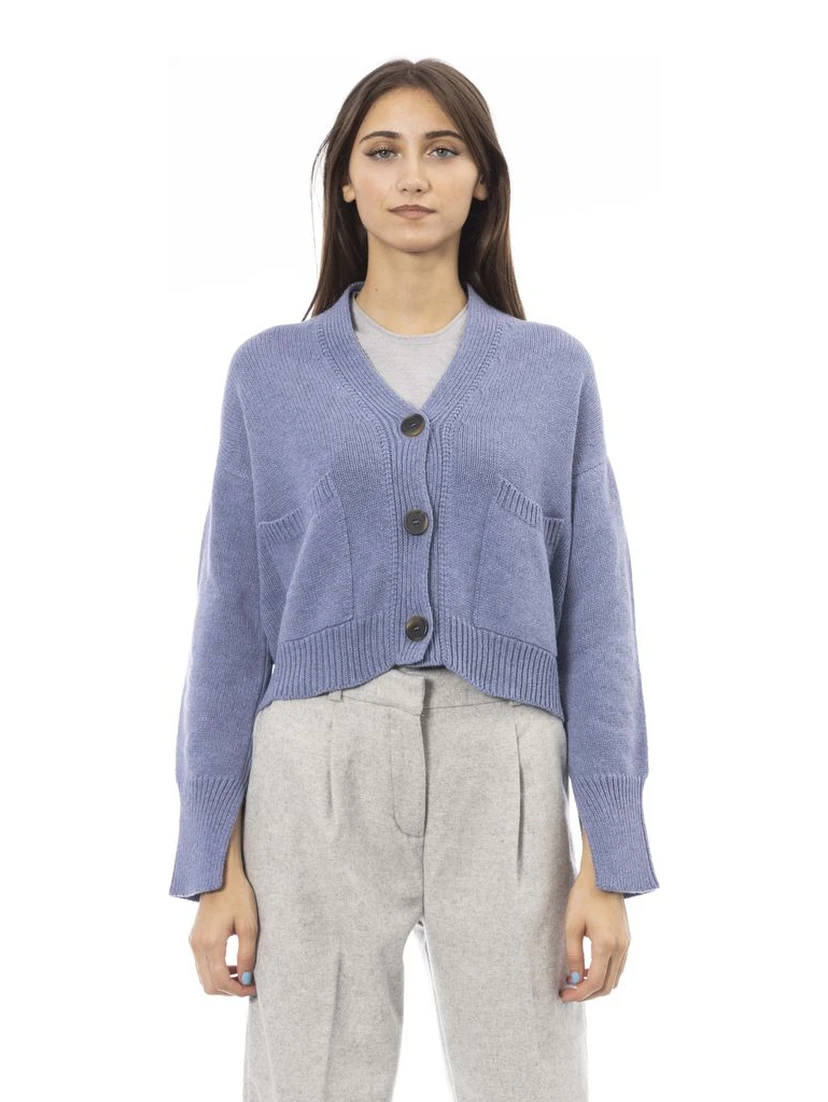 Light Blue Merino Wool Women Cardigan