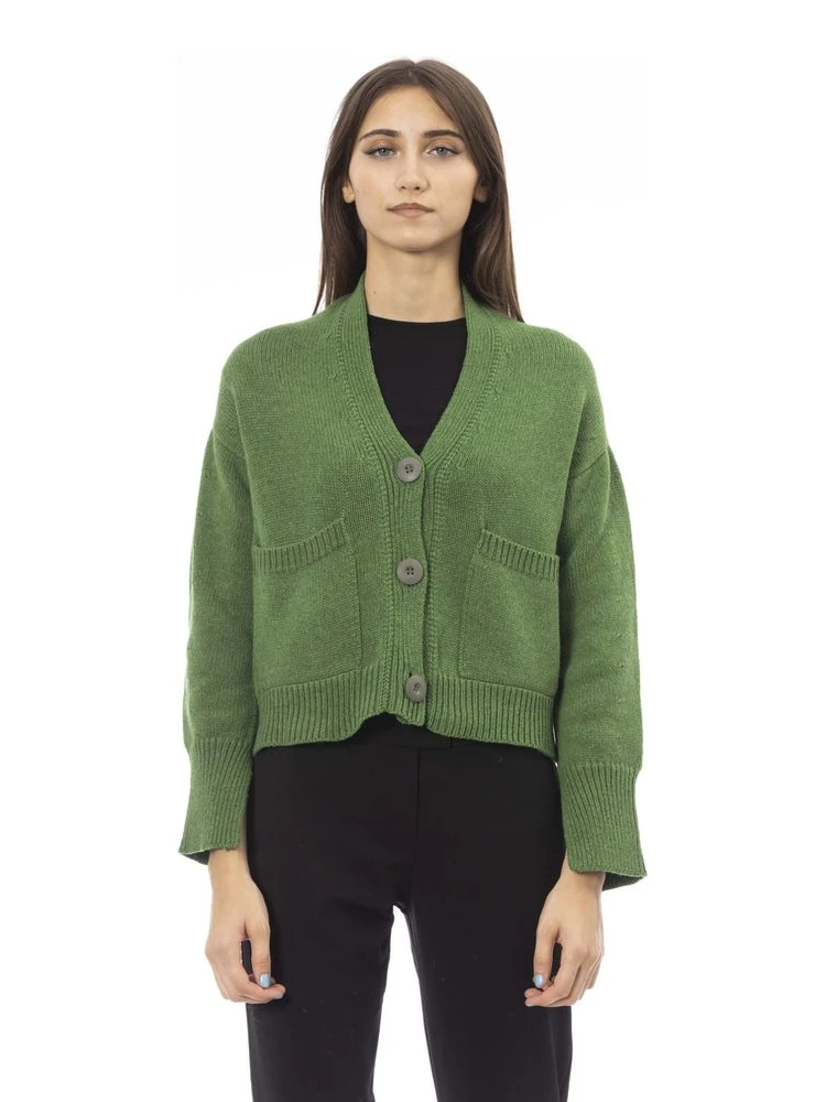 Green Merino Wool Women Cardigan