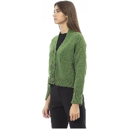Green Merino Wool Women Cardigan
