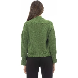 Green Merino Wool Women Cardigan