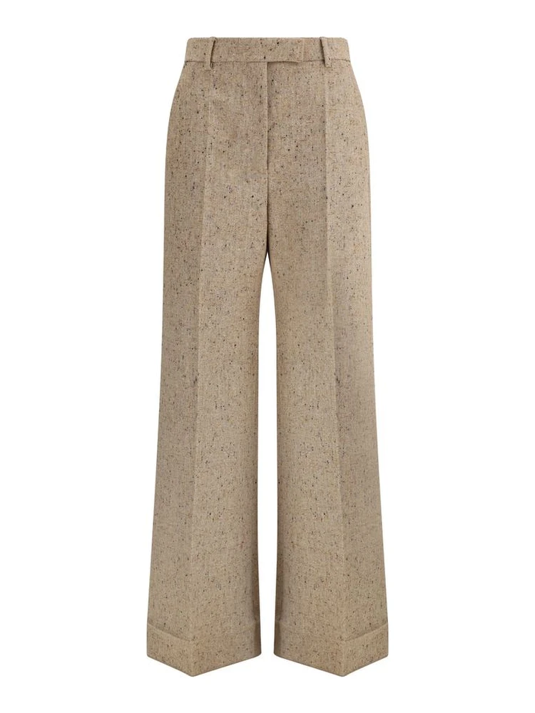 Beige Fleece Wool Casual Pants