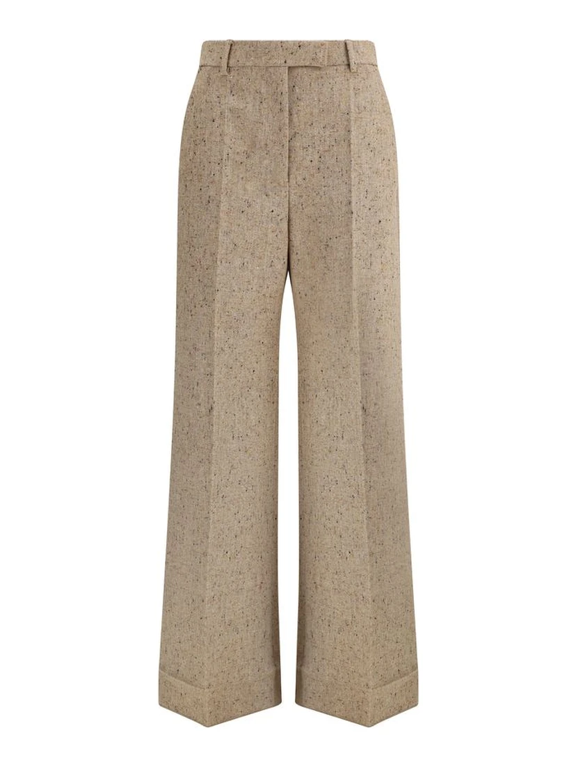 Beige Fleece Wool Casual Pants