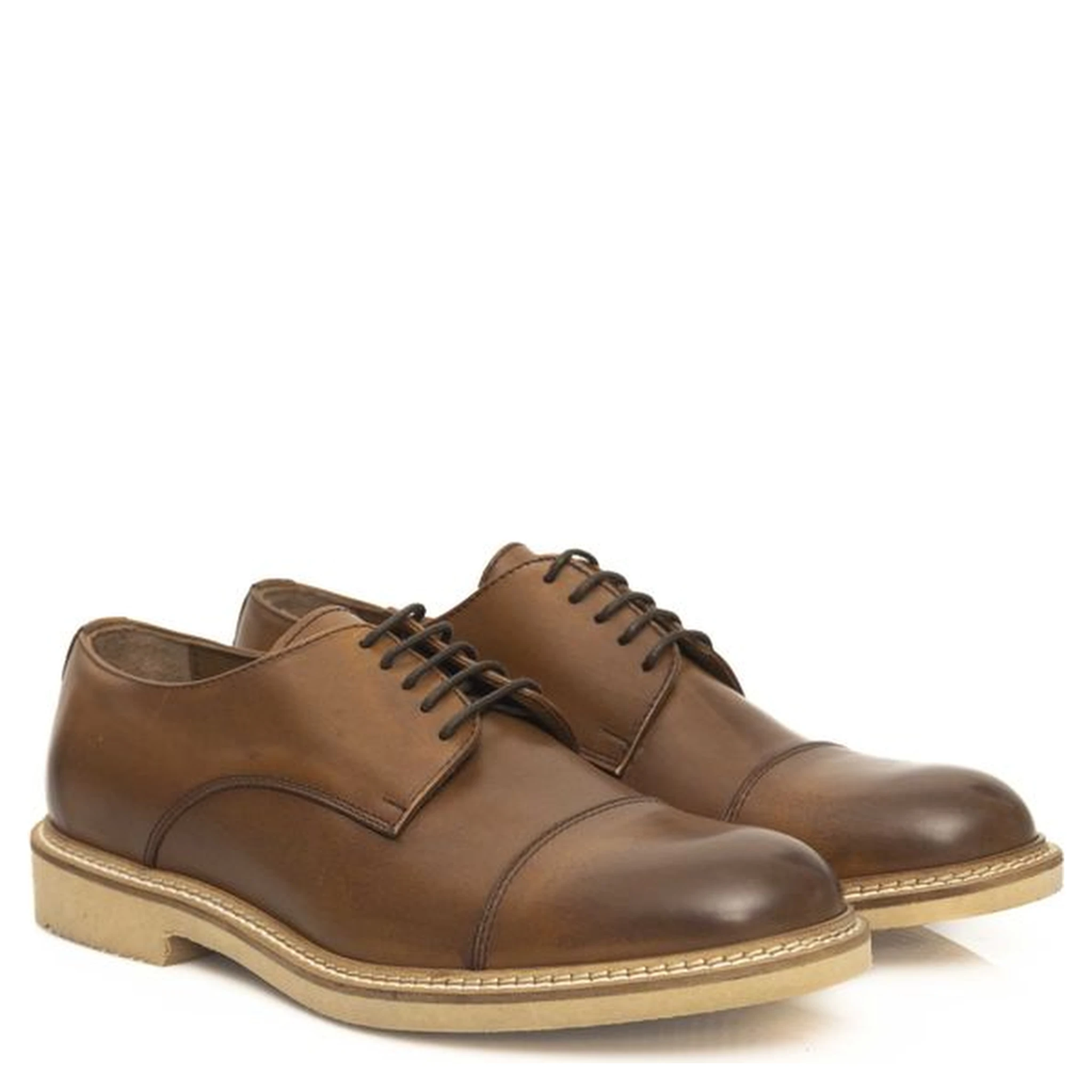 Brown Calfskin Men Derby Shoe