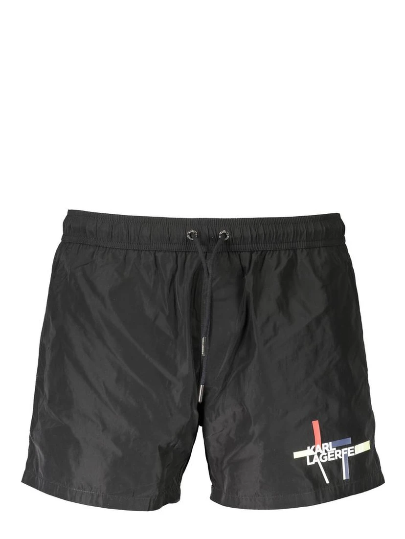 Black Polyester Men Swim Boxer