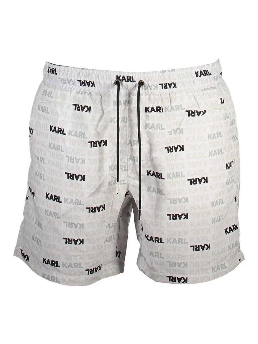 White Polyester Men's Swim Trunks