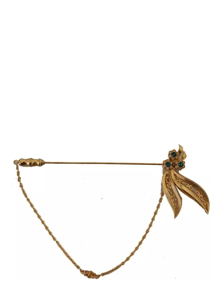 Gold Tone 925 Sterling Silver Crystal Chain Brooch