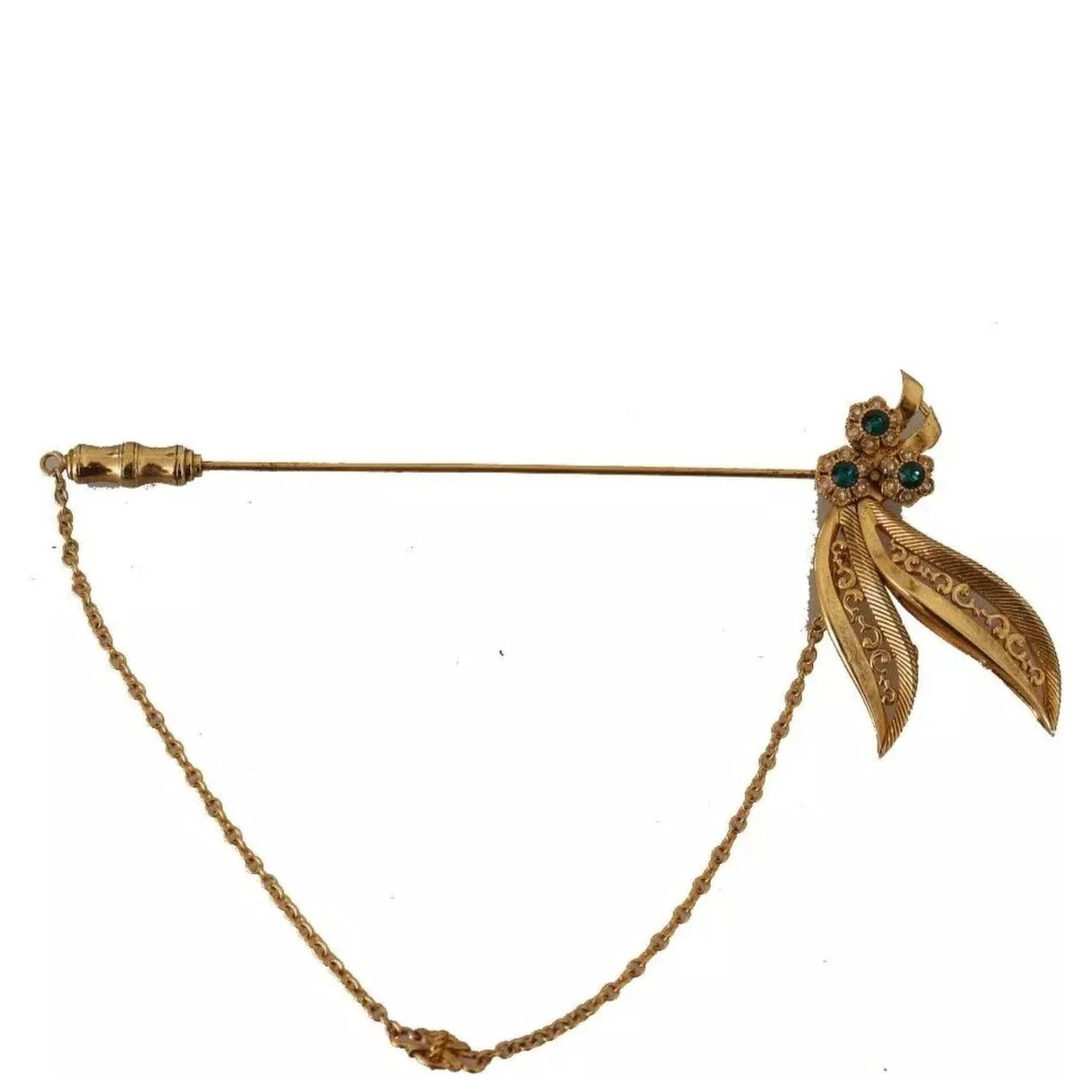 Gold Tone 925 Sterling Silver Crystal Chain Brooch