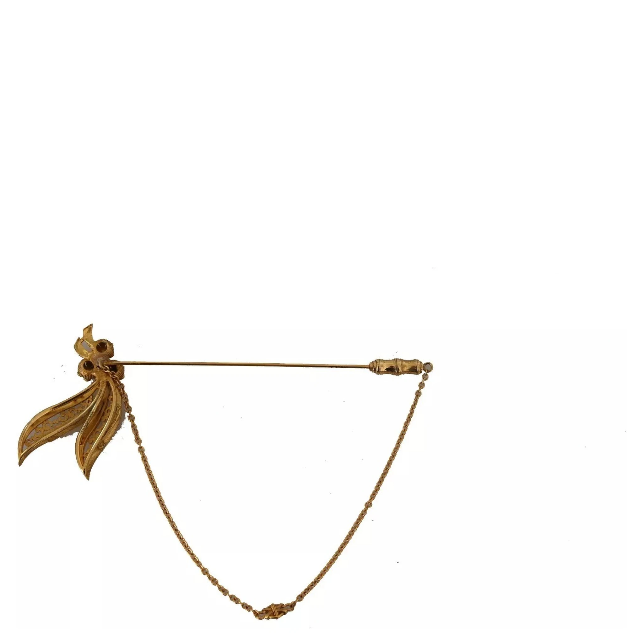 Gold Tone 925 Sterling Silver Crystal Chain Brooch