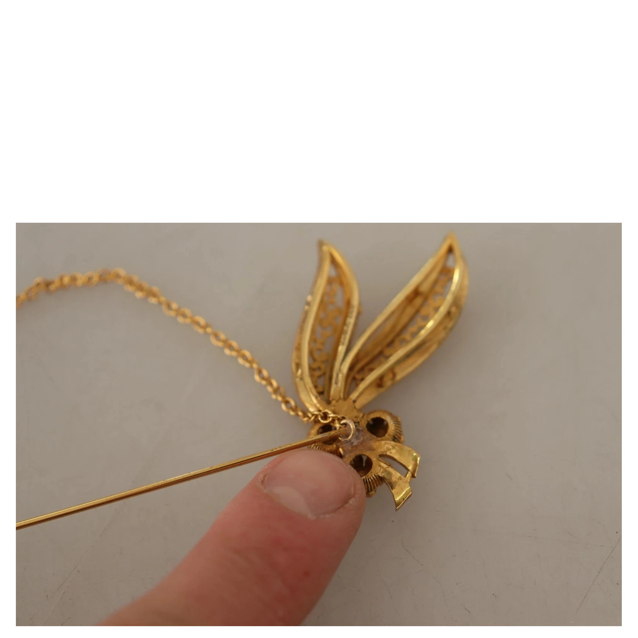 Gold Tone 925 Sterling Silver Crystal Chain Brooch