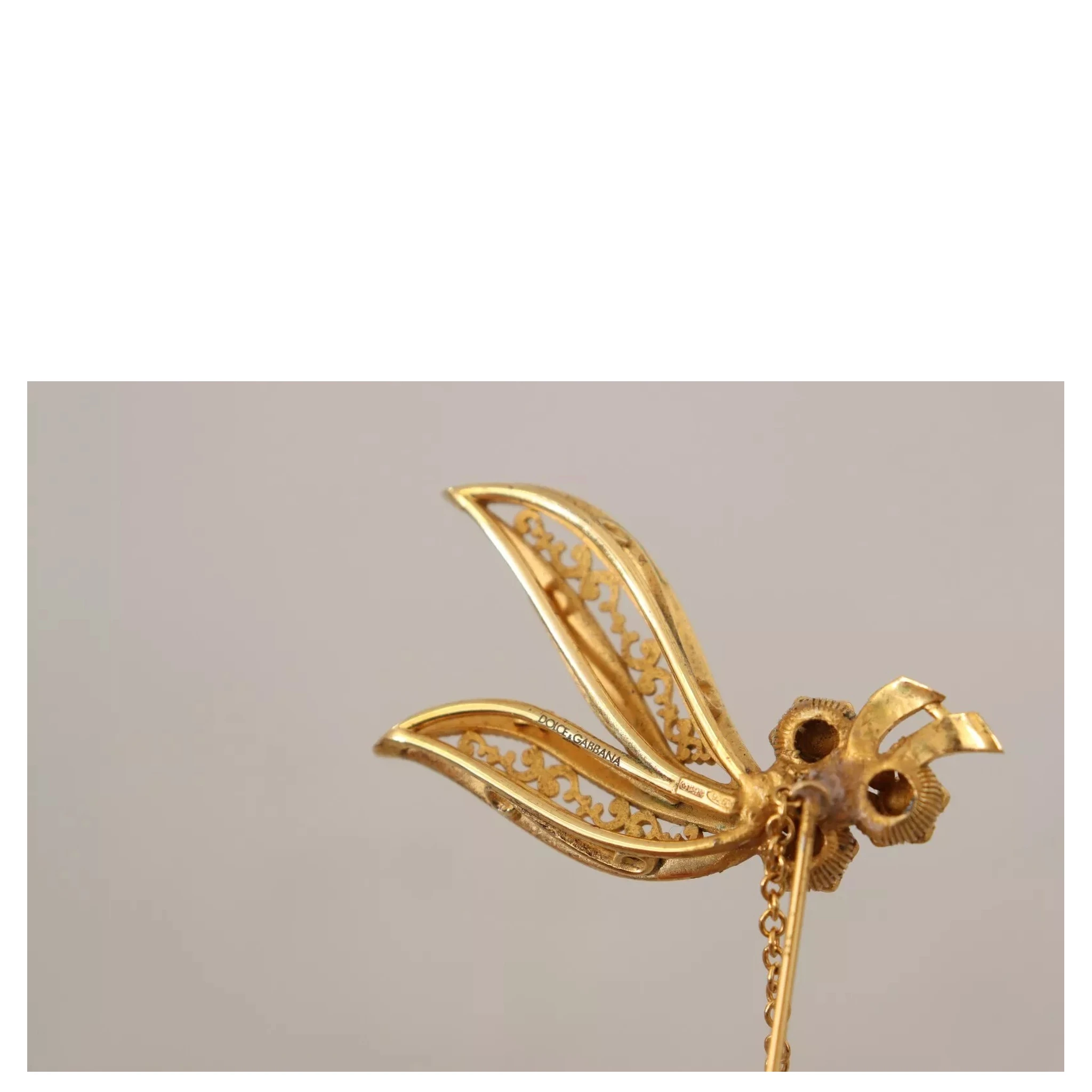 Gold Tone 925 Sterling Silver Crystal Chain Brooch