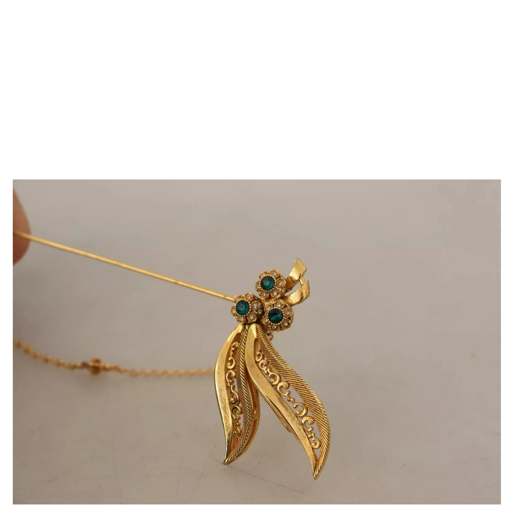 Gold Tone 925 Sterling Silver Crystal Chain Brooch