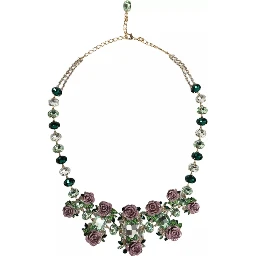 Gold Brass Link Chain Rose Petal Crystal Necklace