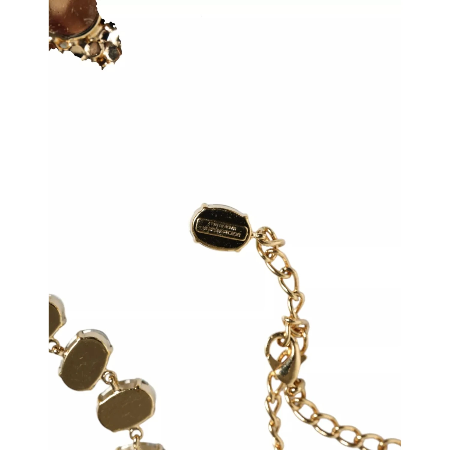 Gold Brass Link Chain Rose Petal Crystal Necklace