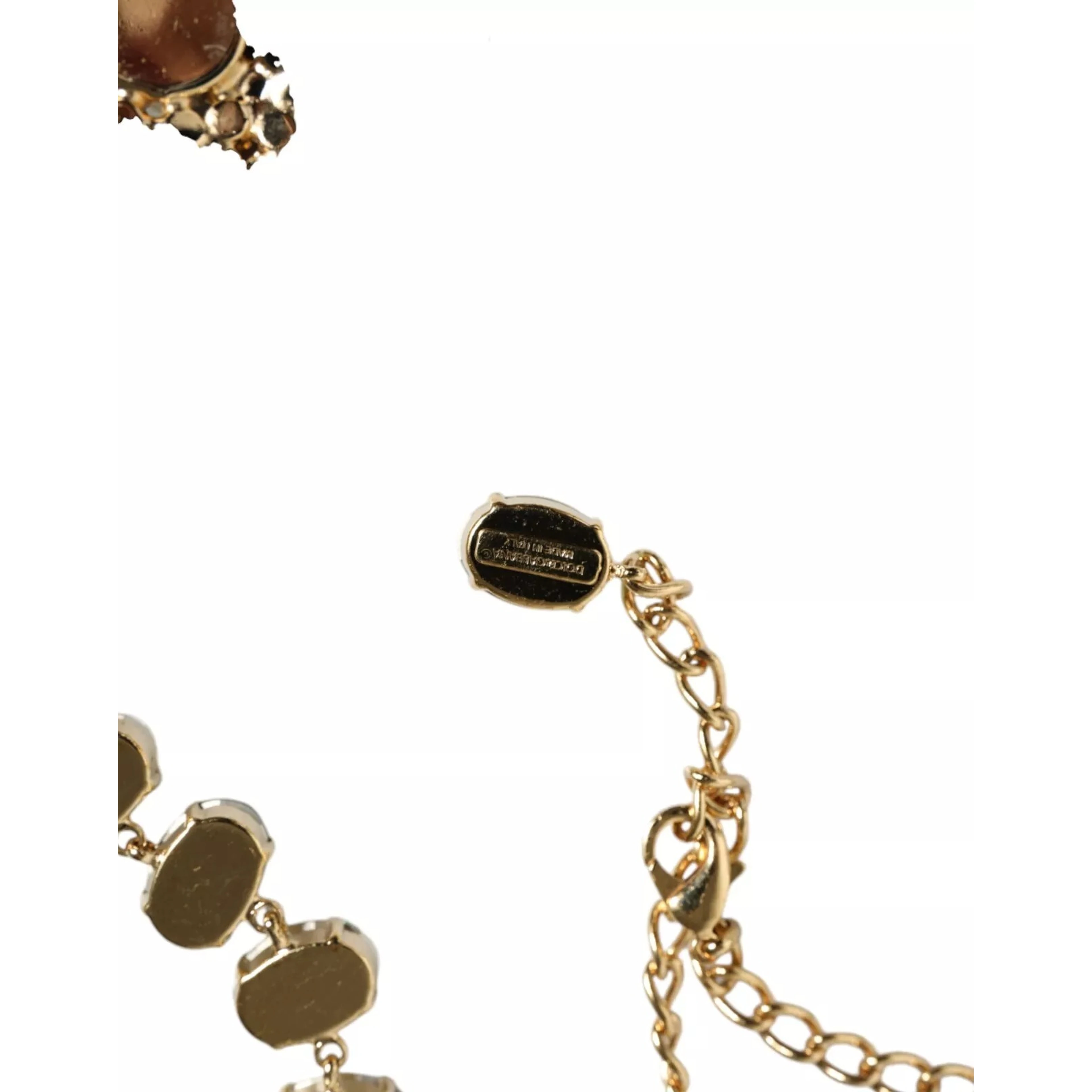 Gold Brass Link Chain Rose Petal Crystal Necklace