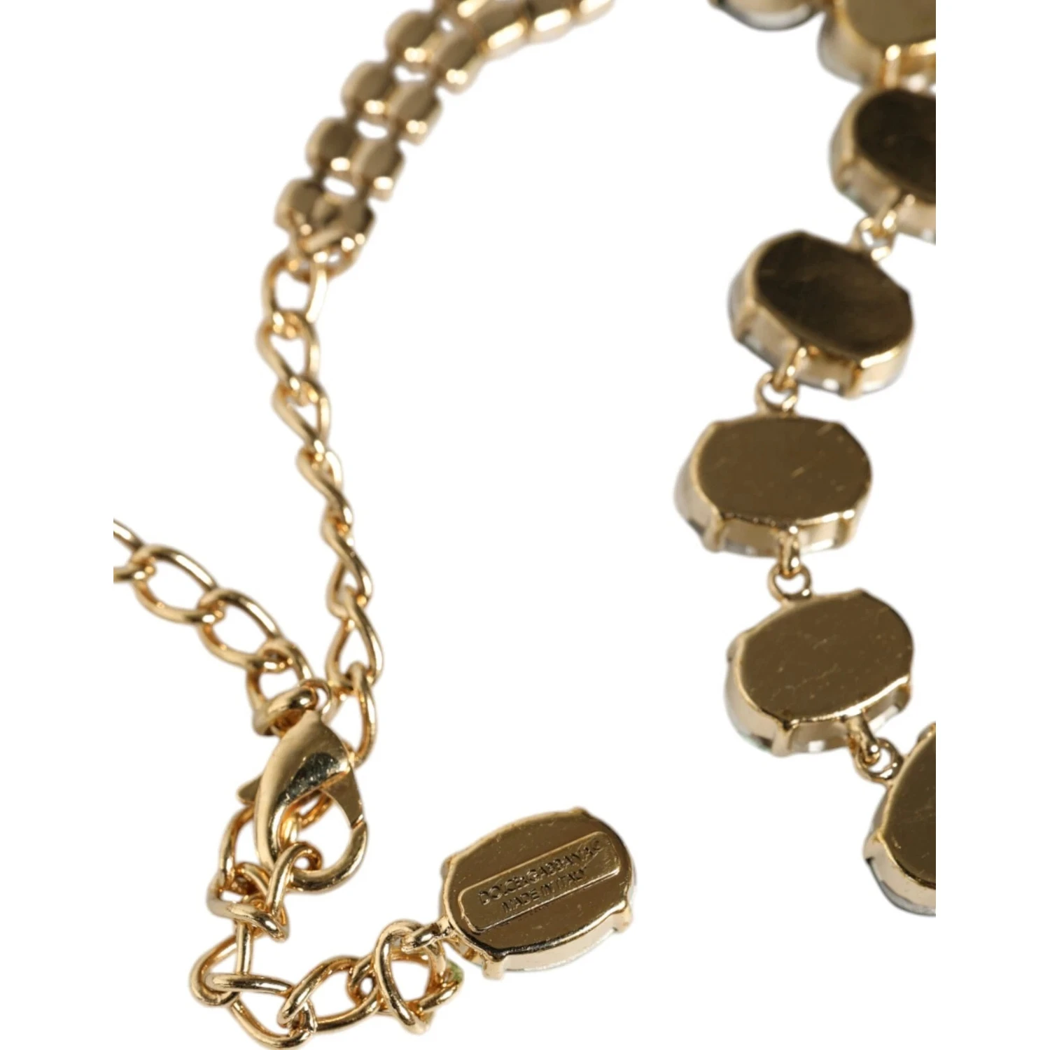 Gold Brass Link Chain Rose Petal Crystal Necklace