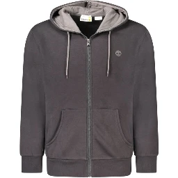 Black Cotton Men Sweater with Hood and Zip