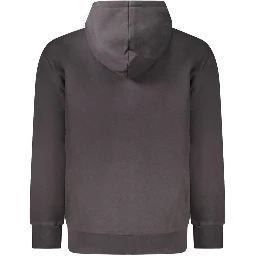 Black Cotton Men Sweater with Hood and Zip