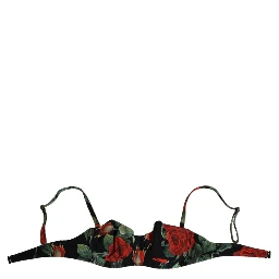 Black Floral Nylon Padded Balconnet Bra Underwear