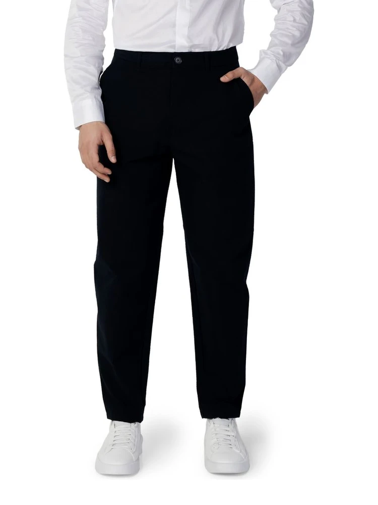 Blue Cotton Casual Pants
